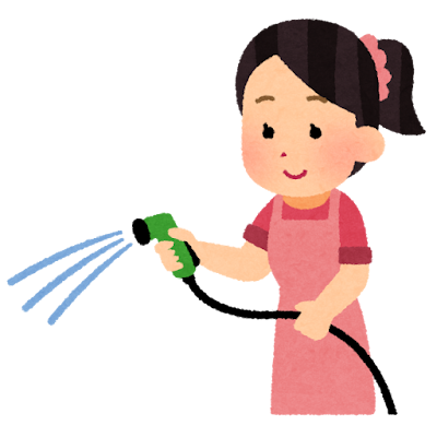 ホースで水をまく女性のイラスト