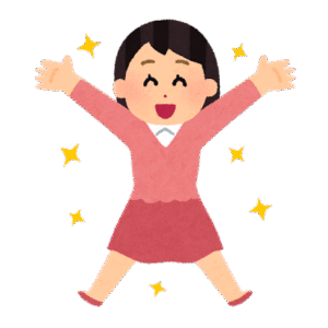 バンザイして喜ぶ女性