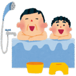 お風呂に入っている家族のイラスト