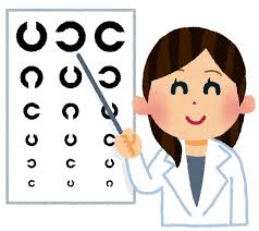 視力検査ボードで検査しているイラスト